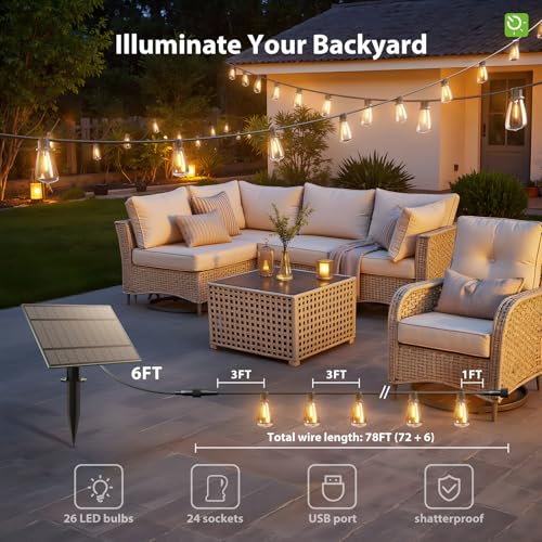 KYY 78FT(72+6) Solar String Lights Outdoor with USB Port Remote Control, LED Waterproof Solar Powered Patio with 24 Sockets, Heavy-Duty and UL Listed Porch Market Lights - size: 72+6FT(24 Sockets)