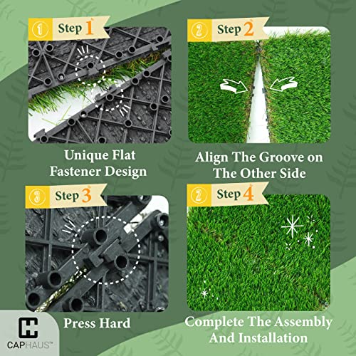 CAPHAUS Artificial Grass Turf Tiles for Patio, Self-Draining Interlocking Fake Faux Grass Pet Turf for Dog Potty Training, Grass Mat Tiles for Outdoor Indoor Flooring Décor, 12” X 12” Set of 6 PCS - size: 6 SQ FT (6 Tiles)