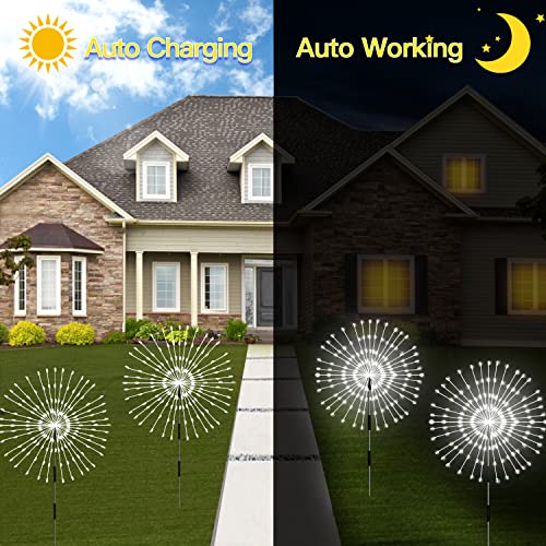 Solar Outdoor Lights,4 Pack 120 LED Waterproof Solar Firework Lights are 8 Modes Decorative Sparkles Stake Landscape Light,Garden Copper Wire Firework Lamp for Backyard Lawn Patio Decor(Cool White) - color: Cool White