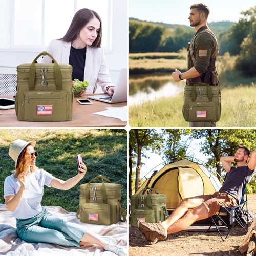 Maelstrom Lunch Box, 23L Insulated Lunch Bag, Expandable Double Deck Cooler Bag, Lightweight Leakproof Tote Bag With Side Tissue Pocket, Suit For Men and Women (H Khaki with DIY Hook-and-Loop) - color: H Khaki with DIY Hook-and-Loop