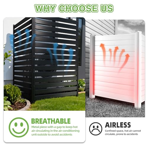 Air Conditioner Fence & Patio Privacy Screen – 40" W x 70" H Metal Privacy Fence Panel | Outdoor Privacy Panels for AC Units, Trash Cans & Pools | No-Dig Fencing for Patio Privacy & Gardens (Black) - color: Black