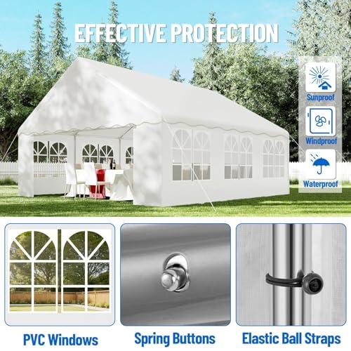 Heavy Duty Party Tent,20x20FT Outdoor Wedding Tent Canopy Event Shelters Upgraded Galvanized Steel with Removable Sidewalls & Waterproof Roof, for Parties Carport Camping Garden Patio