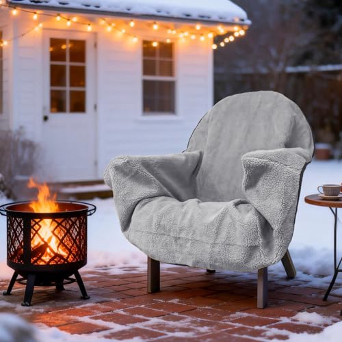 Reversible Sherpa Chair Cover Blanket with Waterproof 300D Oxford Back, Adjustable Drawstring, Non-Slip Design, Fits Chairs up to 23" – Ideal for Winter Home & Patio Use (Gray) - color: Gray