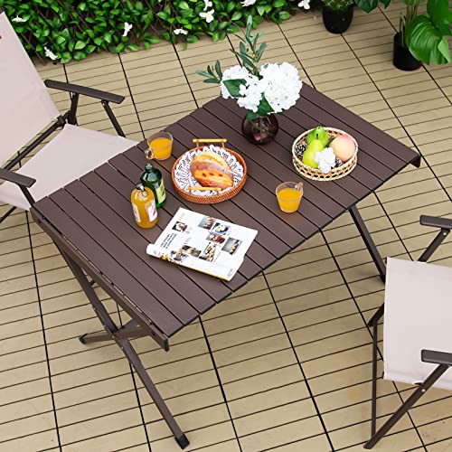 HAPPYGRILL Roll-up Folding Picnic Table Portable Aluminum Camping Table with Safety Latch, Solid Aluminum Frame, Storage Bag Included, Outdoor Lightweight Table for Camping