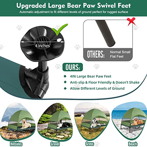 Upgraded Elevated Dog Bed with Canopy, Portable Raised Outdoor Dog Bed with Stable Anti-Slip Feet, Wider Shade Pet Bed Cot, Raised Pet Beds for Large Pets Camping, Indoor & Outdoor Use - color: Dog Canopy-Green, size: 50.0"L x 32.0"W x 42.5"Th