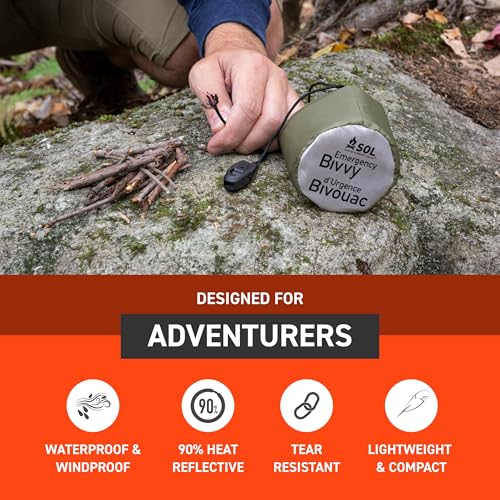 Survive Outdoors Longer 90% Emergency Bivvy - Comes with Survival Whistle & Tinder Paracord Drawstring - Add to Emergency Kit & Hiking Gear - Waterproof, Windproof & Tear-Resistant - color: Green