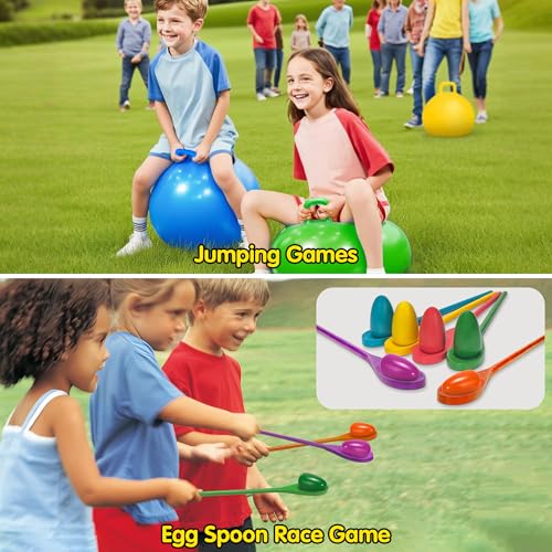 LINAYE Carnival Games Combo Set Outdoor Activities, Field Day Lawn Yard Family Reunion Fall Festival Games Hopper Balls Dart Board for Kids Ring Toss Egg and Spoon for Kids Birthday Party