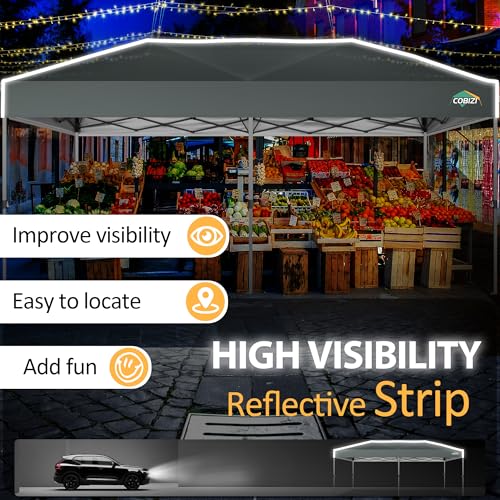 COBIZI 10x20 Pop Up Canopy Tent Ez Up Commercial Outdoor Canopy Wedding Party Tents with Center Lock Instant Folding Shelter with Reflective Strip, Air Vent & 4 Sandbags, (10'X20') Grey - color: Grey(1-year warranty), size: 10x20ft with No Sidewalls