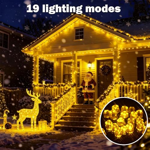 SOLARBABY Solar Christmas Lights Outdoor,142Ft 400 LED Warm White Solar String Lights Outdoor with Remote,19 Modes Waterproof Christmas String Light for Garden Patio Xmas Tree Christmas Decoration - color: Warm White, size: 1 Pack