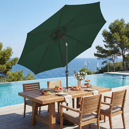 JEAREY 9FT Outdoor Patio Umbrella,Market Table Umbrella with 8 Fiberglass Ribs, Pool Umbrella with Tilt and Crank, UV Protection Lightweight & Wind-Resistant for Lawn, Garden, Deck and Backyard, Dark Green - color: Dark Green