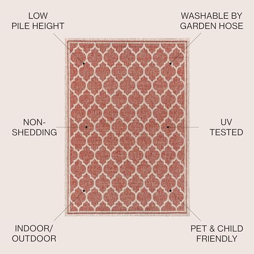 JONATHAN Y Moroccan Trellis Indoor Outdoor Round Area Rug 4 Ft Red/Beige, Trebol Textured Weave for Backyard, Patio, Porch, Easy-Cleaning, High Traffic, Pet-Friendly, Non-Shedding (SMB109C-4R) - color: Red/Beige, size: 3'11" (Round)