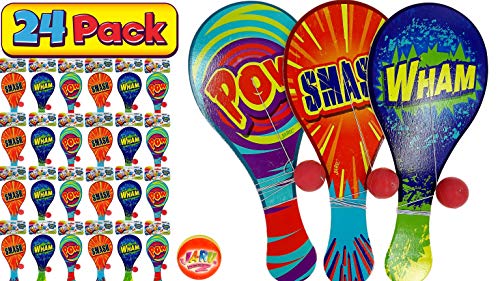 JA-RU Wooden Paddle Ball with String (24 Paddle Balls) – Classic Paddle with Ball Attached for Kids, Party Favors, Goodie Bag Stuffers & Classroom Prizes. 751-24p - size: 24 Packs