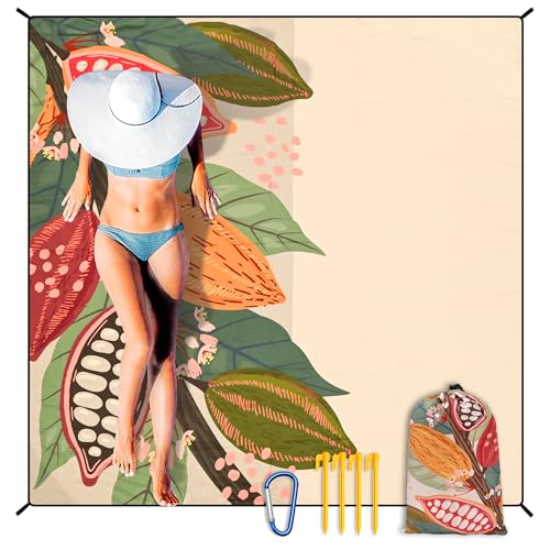 HIHOHO Beach Blanket Waterproof Sandproof Extra Large Beach Mat 79" X 83"/120"x108"for 1-8 Adults Quick Drying Durable Outdoor Picnic Mat for Beach Travel Camping Hiking - color: Cocoa Beans, size: 79" X 83"（1~3 person）