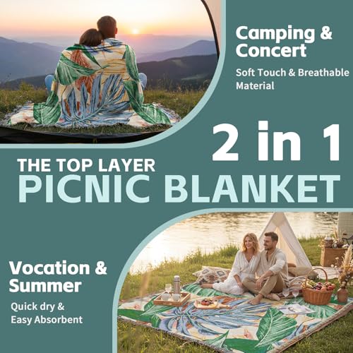 2 in 1 Extra Large Outdoor Picnic Blanket Camping Mat Lightweight Oversized Giant Turkish Boho Beach Mexican Serape Baja Cobijas Mexicanas para Mesa Park Stadium Outside Festival Grass Hammock - color: Boho Green