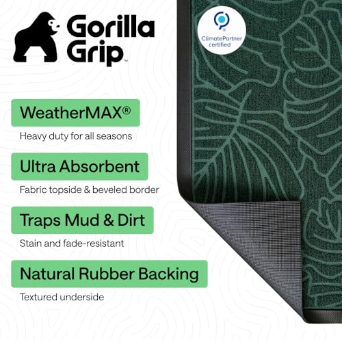GORILLA GRIP 100% Waterproof All-Season WeatherMAX Doormat, 34x58, US Designed Natural Rubber, Stain and Fade Resistant, Low Profile Indoor Outdoor Door Mats, Easy Clean Patio Mat, Green Palm - color: Green Palm, size: 58" X 34"