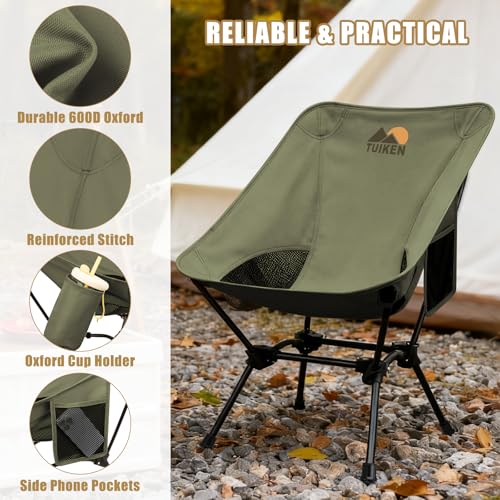 Ultralight Camping Chair Backpacking Chair, Portable Camp Chair with Cup Holder & Storage Bag, Lightweight Compact Folding Chair for Hiking, Travel, Picnic Mountaineering-Gark Green - color: Gark Green