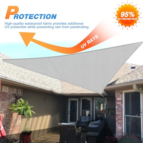TANG 5'x5'x5' Waterproof Sun Shade Sail Triangle Outdoor Canopy UV Block Shade Cloth with Curved Edge for Patio Backyard Pool Pergola Cover, Light Grey - color: Light Grey, size: 5'x5'x5'