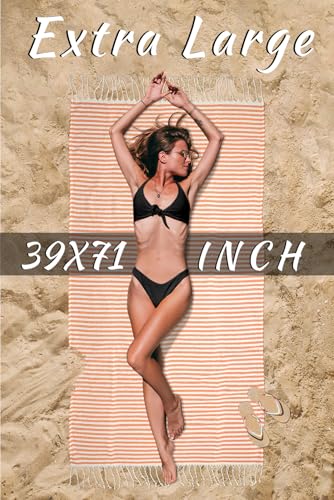cabanana Turkish Beach Towel Oversized - 40"x70" Quick Dry Sand Free Thin Beach Towels for Adults,Extra Large Cotton Lightweigh Travel Towel for Beach Accessories (Orange) - color: Stripe Orange