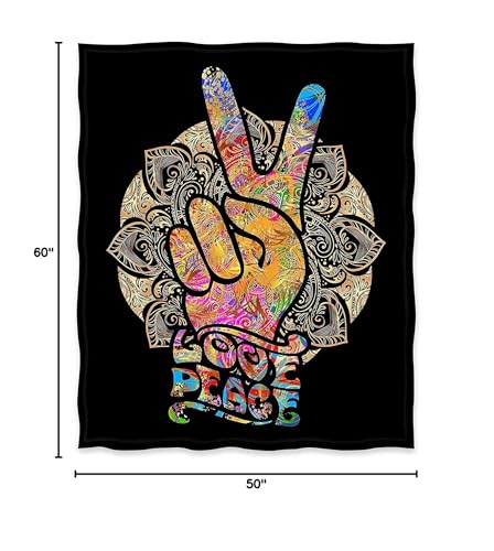 Jekeno Peace Sign Blanket Hippie Gifts for Dad Women Kids Girls Birthday Father's Day Home Bedroom Living Room Decor Soft Cozy Lightweight Plush Throw Blankets Black 50"x60" - color: Peace-431, size: 50"x60"