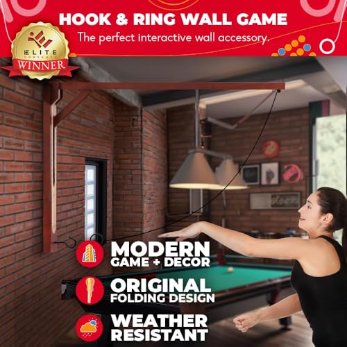 SWOOC Games® - Hideaway Hook and Ring Game On A String - Weather Resistant & Easy Setup - Man Cave Games - Wall Activity for Game Room - Wall Ring Toss Fun for Adults - Bar Activity