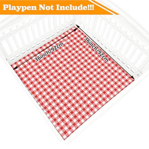 Dog Playpen Bottom Pad Fits for 36 Inch 4 Panels Exercise Pet Playpen, Dog Crate Pad Puppy, Hoop and Loop Design (Note: Playpen Not Included). (RedCheck) - color: RedCheck