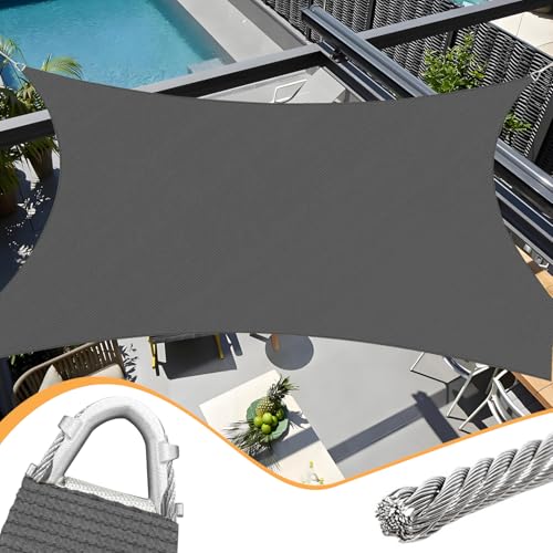 Upgraded with High-Strength Steel Cable Edges 20' x 24' Sun Shade Sail Dark Grey Rectangle, Heavy Duty UV Blockage Outdoor Cover with Steel Wire Edges for Patio Garden - color: Dark Grey, size: 20' x 24' Pro
