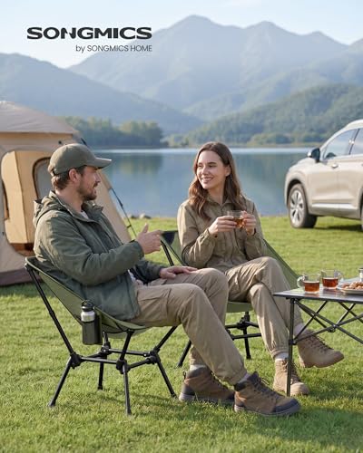 SONGMICS Camping Chair, Lightweight Folding Beach Chair, Adjustable Height, Steel Frame, Portable for Outdoor Travel - color: Green, style: Lowback (18.9"D x 22"W x 27.1"H）