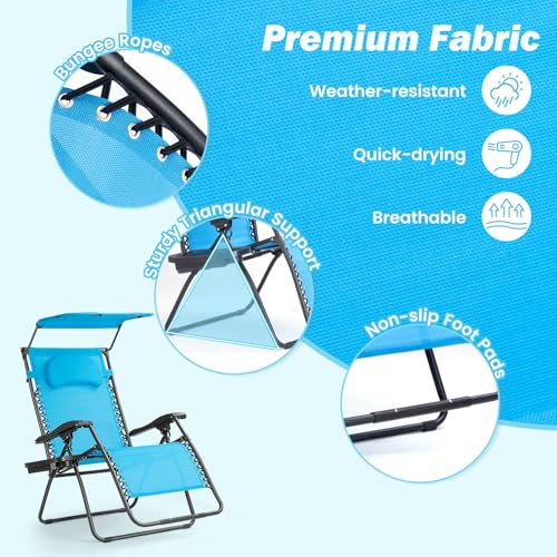 Goplus Zero Gravity Chairs, X-Large Folding Lounge Lawn Chair w/Canopy Shade & Cup Holder, Adjustable Folding Patio Recliner for Pool Porch Deck Oversize (Blue) - color: Blue Zero Gravity Chair