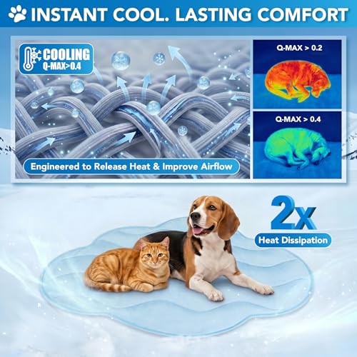 PetAmi Dog Cooling Mat, Cloud Shape, Pet Pad with Cooling Nylon & Soft Fleece, Q-Max > 0.4 Reversible All Season Blanket for Dogs & Cats, Large 49x59 in, Light Blue - color: Light Blue, size: Large