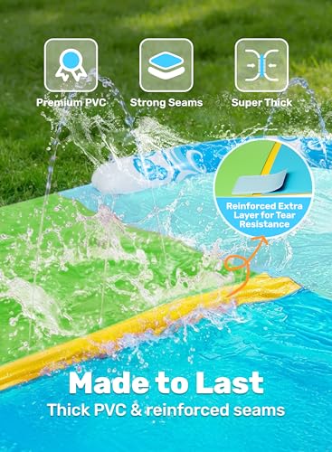 JOYIN 32.5FT Water Slide and 2 Inflatable Boards, Extra Long Heavy Duty Double Lawn Waterslide with Sprinkler for Kids Adults Backyard Summer Water Toy Outdoor Fun, Blue, Green - color: Blue, Green, size: 32.5ft
