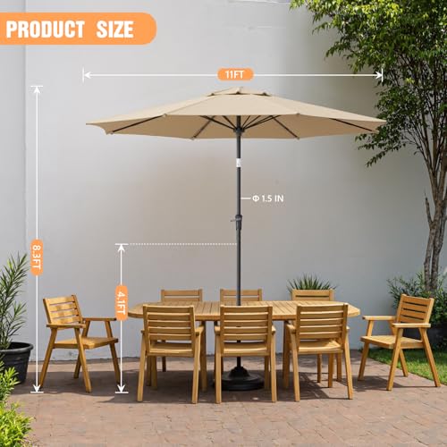 Outdoor Patio Umbrella, Table Umbrella with Push Button Tilt and Crank, 8 Ribs Market Umbrella - color: Beige-Fiberglass Ribs, size: 9FT