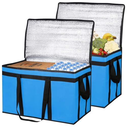 Bodaon Large 2-Pack Insulated Food Delivery Bag, XXXL Bags, Rideshare Delivery Bag, Grocery Shopping and Catering, Cold/Hot Styrofoam Carrier for Travel/Car, Warmer/Frozen - color: Blue, size: XXX-Large(without Hard Bottom)