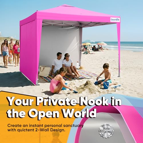 Quictent 10x10 Pop Up Canopy Tent with 2 Sidewalls, Instant Setup Gazebo for 1 Person, Portable & Compact, Waterproof & UV Protection, Ideal for Camping, Beach, Parties, and Outdoor Events - color: Pink, size: 10x10 with 2 Sidewall