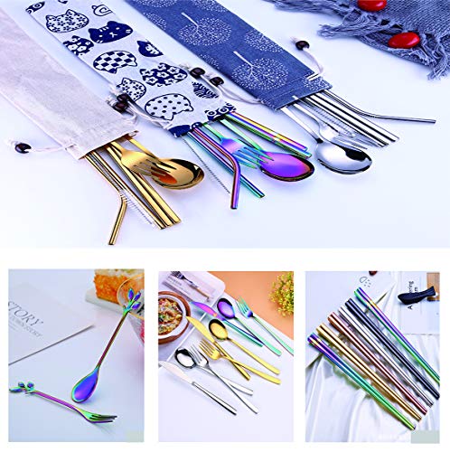 Travel Utensils Set with Case Reusable Stainless Steel Silverware Flatware Set 9 Pcs Portable Cutlery Eating Utensils Set for Lunch Boxes Workplace Camping School, Dishwasher Safe (Black) - color: Black Cutlery Set