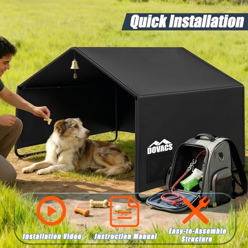 3 in 1 Extra Large Dog House Outdoor,Dog Shade with Roller Shutters and Removable Rear Door，Outside Sun Rain Canopy Pet House for Pet Cat Chicken Livestock 4'x 4'x 3.3' (Black) - color: Black