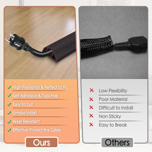 Floor Cord Cover for Wires on Floor Self Adhesive Cord Hider Floor Cable Management Wire Covers for Cords Protector Prevent Cable Trips Cord Cavity W 0.32" x H 0.32", Black Walnut, 10Ft - color: Black Walnut, size: 0.78 In x 10 Ft