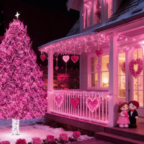 LAMPHOME 50 LED Valentine's Day String Lights, 16 FT Pink Mini String Light with 9 Modes & 6 Hour Timer, Waterproof Battery Operated for Indoor Outdoor Patio Garden Party Tree Valentine's Day Dec - color: Pink, size: 50 Count