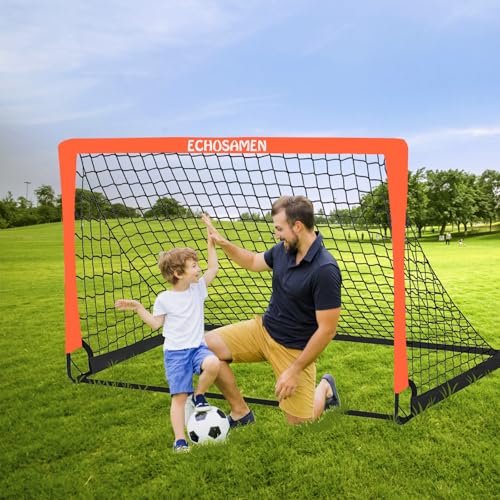 Kids Soccer Goals for Backyard, 2 of 6 x 4 ft Kids Soccer Goal Set Soccer Net with 10 Soccer Cones, Agility Ladder & Carry Bag, Portable Soccer Training Equipment. - color: Orange