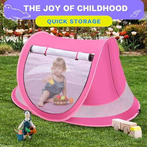 Baby Beach Tent, Pop Up Toddler Travel Bed for Boys or Girls, Sun Shade for Toddler Camping, Infant Portable Sun Shade, Summer Beach Baby - style: Pink Baby Tent