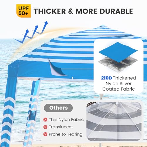 Zeraty Beach Cabana 8'×8', Portable Beach Canopy with Side Wall, UPF 50+ Silver-Coated Beach Tent Sun Shelter, Wind Resistant Adjustable Altitude Beach Umbrella Tent for Family, Sky Blue - color: Sky Blue