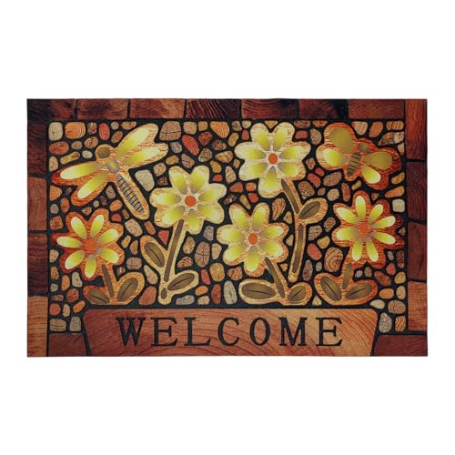 Durable Welcome Door Mats 24”x36” – Heavy Duty Non-Slip Rubber Outside Door Mat Large Front Outdoor Mat for Home Entrance, Porch, Patio, Garage and High Traffic Areas,Dragonfly Flower - size: 2' x 3' (Rectangular)