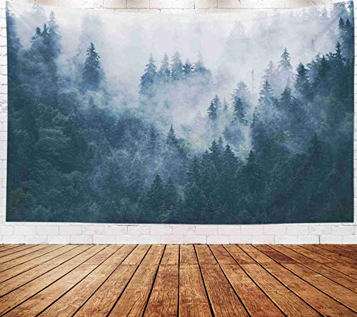 EMMTEEY Dorm Tapestry Marble,Tapestries Décor Living Room Bedroom for Home Inhouse by Printed 50x60 Inches for Foggy Mountain Landscape with fir Forest in Hipster Vintage Retro Style - color: Grey Green, size: 50"L x 60"W