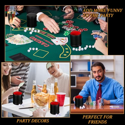 Skylety 6 Pcs PU Leather Dice Cups Set, Red Leatherette Felt Lining Quiet Shaker with 30 Dices Liars dice Game for Craps Farkle Casino Game Family Bar