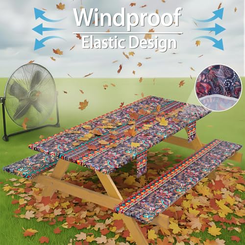 Fitted Waterproof Picnic Table Cover with Bench Covers Heavy Duty Elastic Outdoor Camping Tablecloth for 6 Foot Rectangle Tables Summer Rv Accessories Patio Garden Road Trip Essentials Gifts - color: Burgundy Flowers, size: 72" x 30" (Rectangular)
