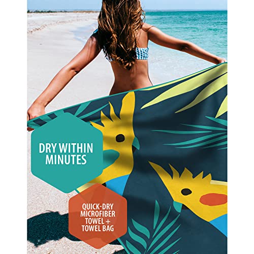 VENTURE 4TH Microfiber Beach Towel: Quick-Dry, Compact, Sand-Free, Absorbent, Sandproof and Lightweight - Perfect for Camping, Beach, and Roadtrips (Navy Cockatoo Design | 35x78 inches) - color: Navy Cockatoo, size: Extra Large (78" x 35")