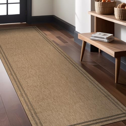 Luul Home Easy Jute Rugs 2x7 Bordered Natural Color Living Room Indoor Outdoor Runner Rug for Patio and Kitchen Rug High Traffic Washable Easy to Clean Solid Boho Woven Design Outside Carpet (2 x 7) - color: Bordered/Natural Black, size: 2' x 7' (Rectangu