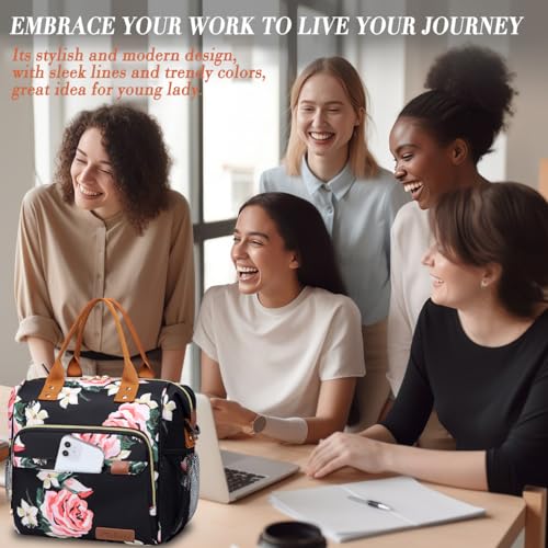 TuErCao Lunch Box for Women Adult Insulated Lunch Bag for Female Teacher Nurse Mom, Fashion Ladies Lunch Tote Bag for Work, Peony - color: A7: Romantic Peony, size: Large