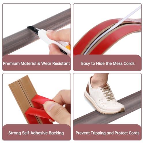 Floor Cord Cover Self Adhesive Cord Hider Floor Extension Cord Covers for Floor Power Cord Protector Cable Management Prevent Cable Trips Cable Cavity 0.32" W x 0.32" H (Brown Walnut Wood, 10Ft) - color: Brown Walnut Wood, size: 0.79" x 10'