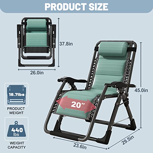 Slsy Zero Gravity Chair, Lounge Chair with Removable Cushion & Tray for Indoor and Outdoor, Patio Recliner, Folding Reclining Chair for Adults, Pacific Green - color: Pacific Green, style: Zero Gravity Chair