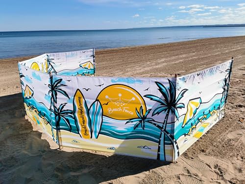 Premium 20 ft Beach Windscreen, Privacy Screen, Wind Blocker Free Rubber Mallet and Carry Bag Included (Beach Scape) - color: Beach Scape